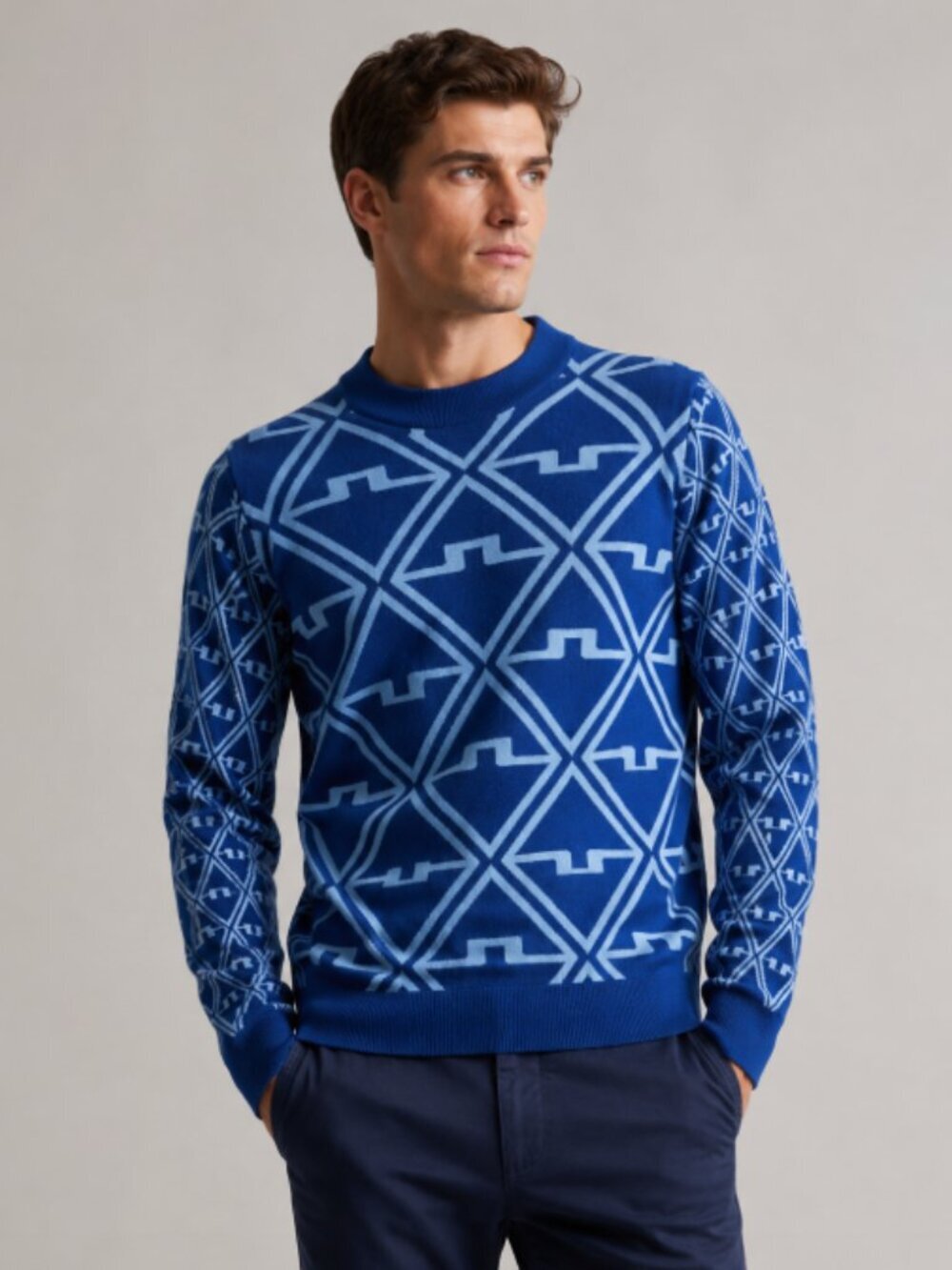 J.Lindeberg Isaac Jacquard Knitted Sweater Estate Blue Diamond Small NWT